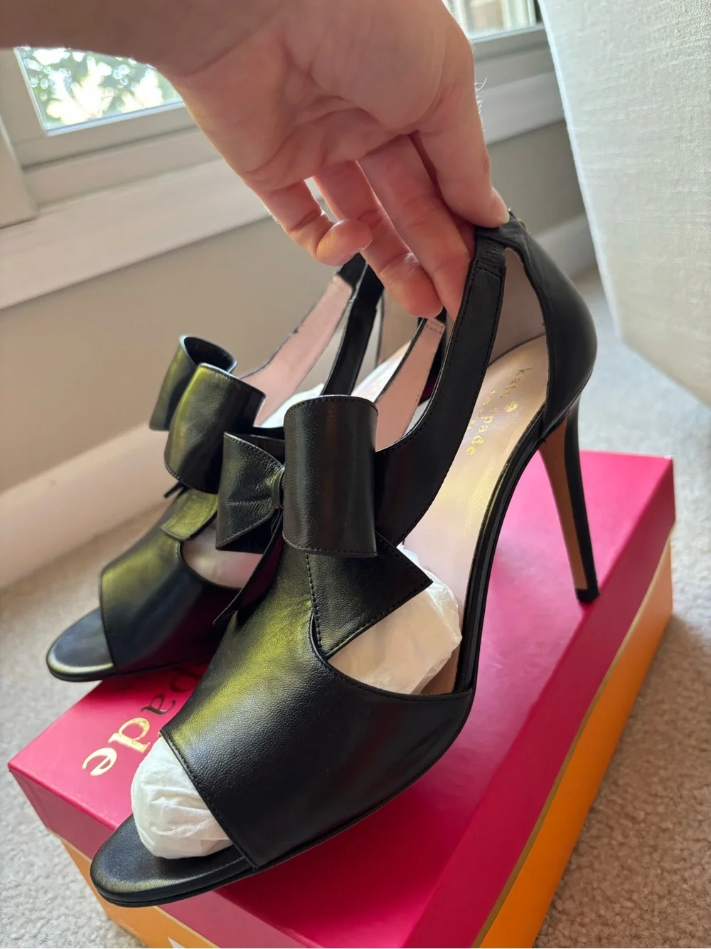 kate spade Black Open-Toe Bow Heel Sandals